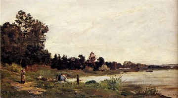  scenes Canvas - Washerwomen In A River Landscape scenes Hippolyte Camille Delpy
